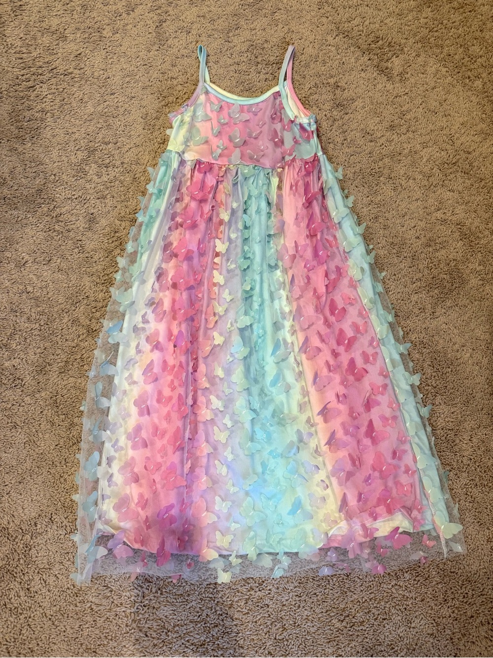 Girls' Pastel Rainbow Butterfly Maxi Dress fits like 7/8